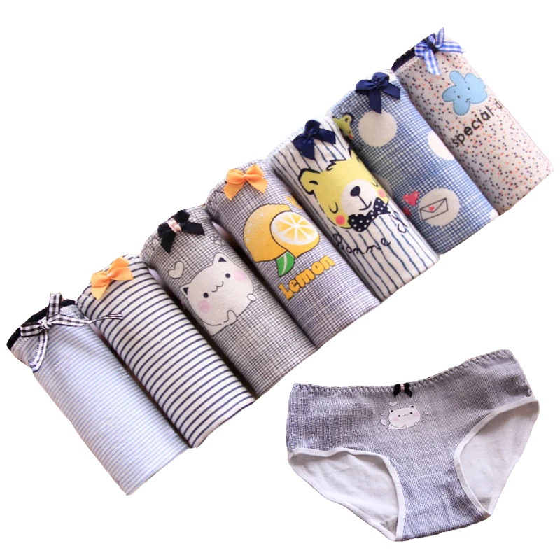 

7 Pcs/lot New Underwear Women Panties Printed Cartoon Cotton Briefs Striped Underpant Calcinha Girls Sexy Panty Ladies Boxer