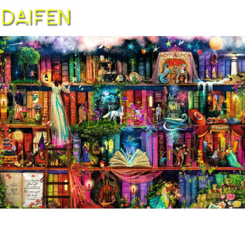 

Full Round Diamond mosaic Full Square Diamond embroidery Magic Library DIY 3D Diamond painting Cross stitch Magic Library