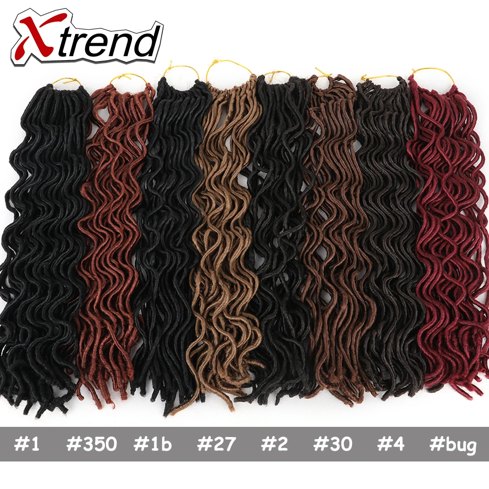 Xtrend Faux locs CURLY, вязанные крючком волосы, 20 дюймов, 24 корня, синтетические плетеные волосы для наращивания, бордовые, черные, высокотемпературные волокна