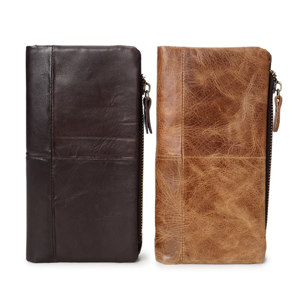 

Fashion Oil Wax Genuine Leather Men's Long Wallet Vintage Black/Brown Hand Made Multifunction Removable Cow Leather Wallets
