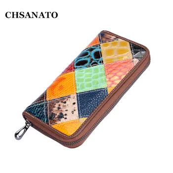 

CHSANATO Genuine Leather Women Wallet Female Long Clutch Lady Wallets Portomonee Luxury Brand Money Bag Colorful Coin Purse