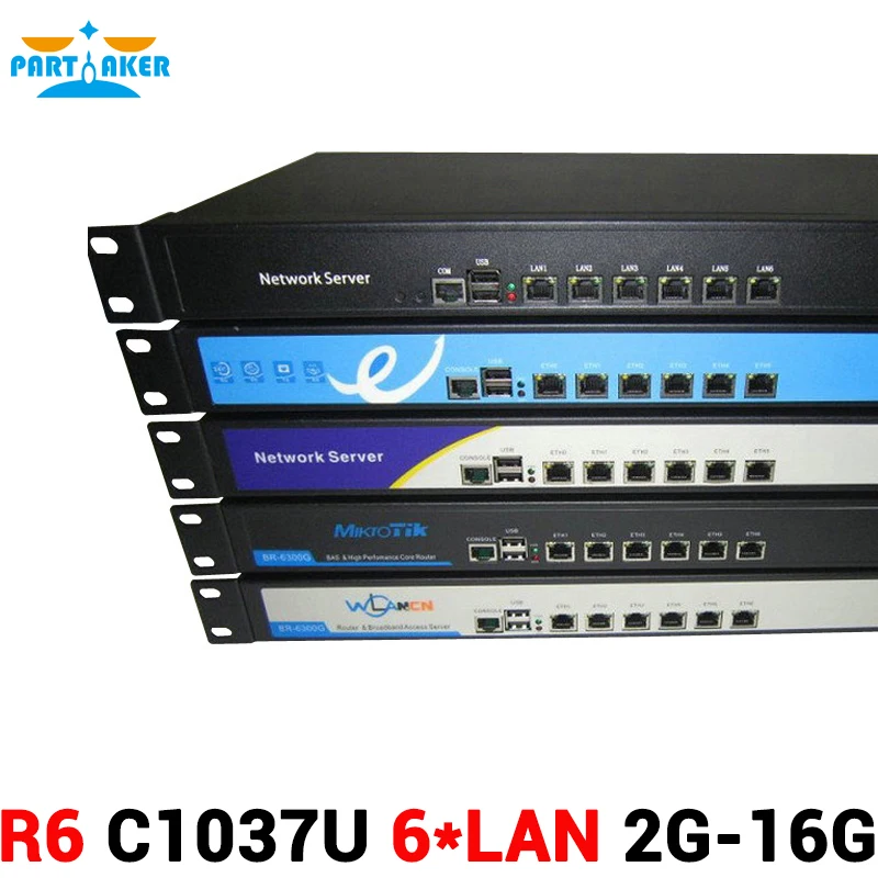 Partaker R6 Intel 1037 Dual Core 1 8GHz 1U Rack Ears Case Hardware Firewall with 6