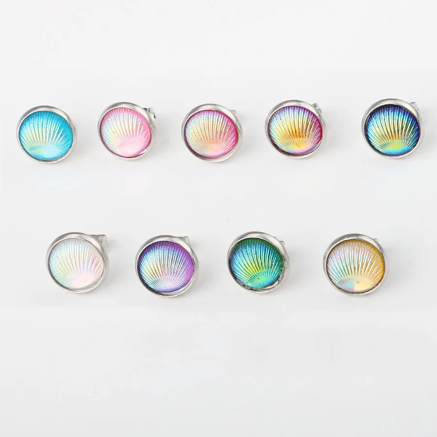 

8Seasons Romantic Resin Colorful Mermaid Rainbow Pearl Shell Stud Earrings Simple Cute Brincos Unique Earrings Jewelry,1 Pair