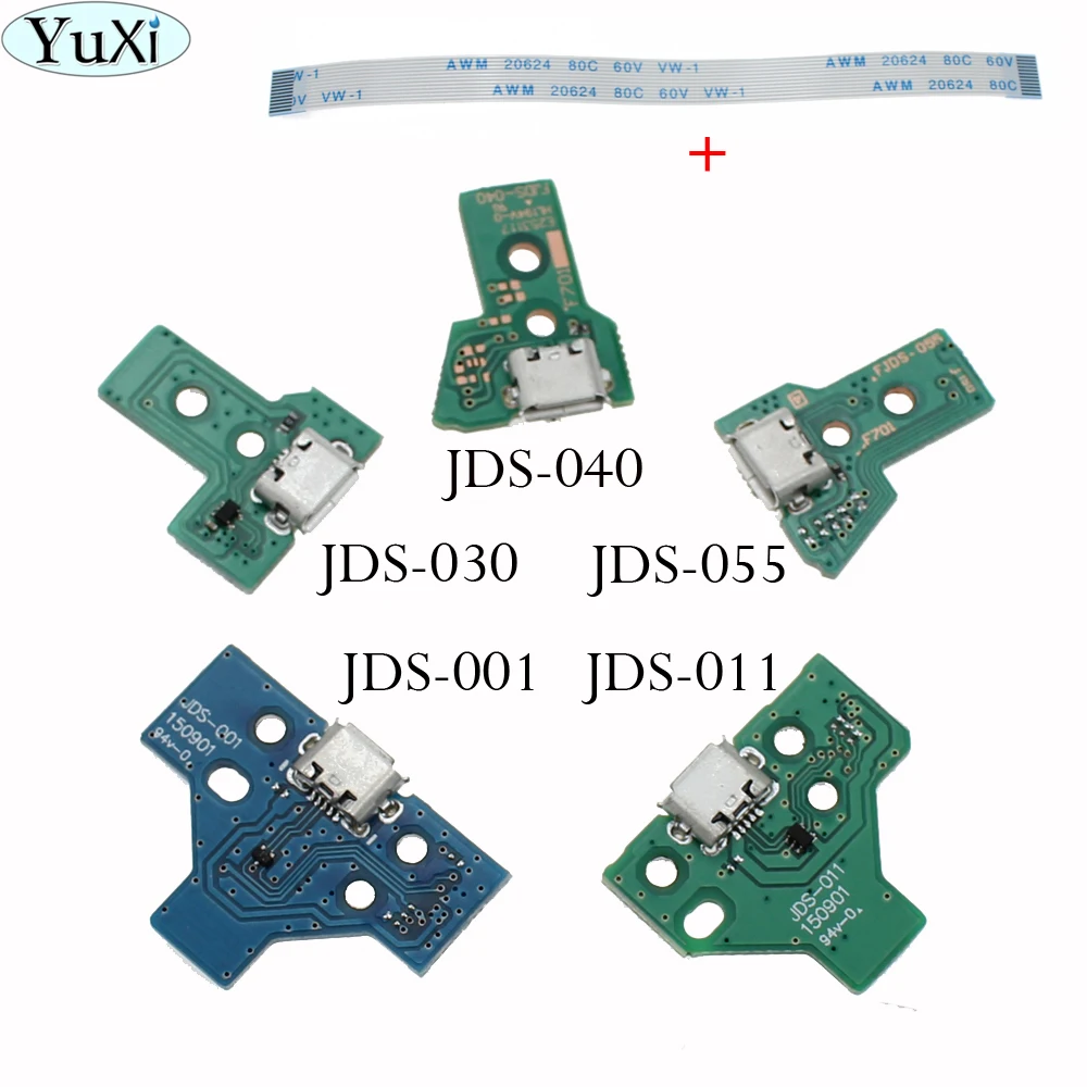

YuXi 14Pin 12 Pin Charger Ribbon Cable For Sony PS4 Pro Controller JDS-040 USB Charging Board Socket Circuit
