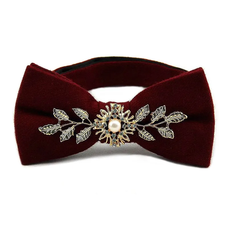 Upscale Wool Bowtie for Mens Floral Leaves Bridegroom Tuxedo Wedding Gravata1