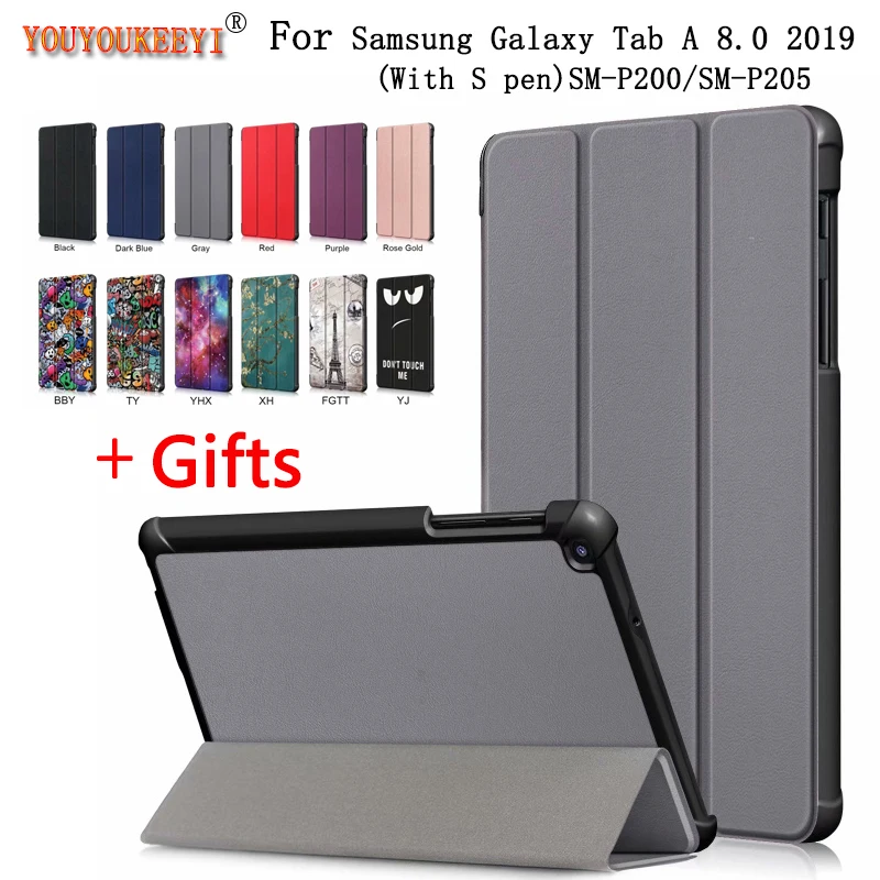 

3-Folded Standing Cover case For Samsung Tab SM-P200 SM-P205 2019 Funda Capa 8inch Magnetic Case For Samsung Galaxy Tab A 8.0