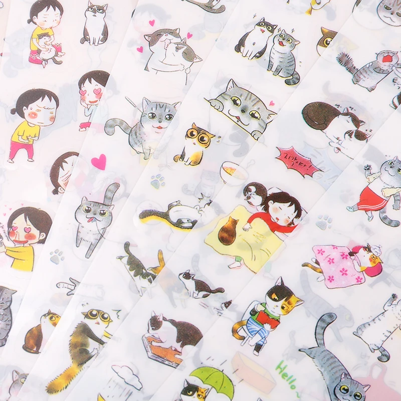 

6Sheets/Lot Creative Transparent PVC Cute Cat Photo Album Decorative Stickers Kawaii Scrapbook Stationery Child DIY Toy Gift