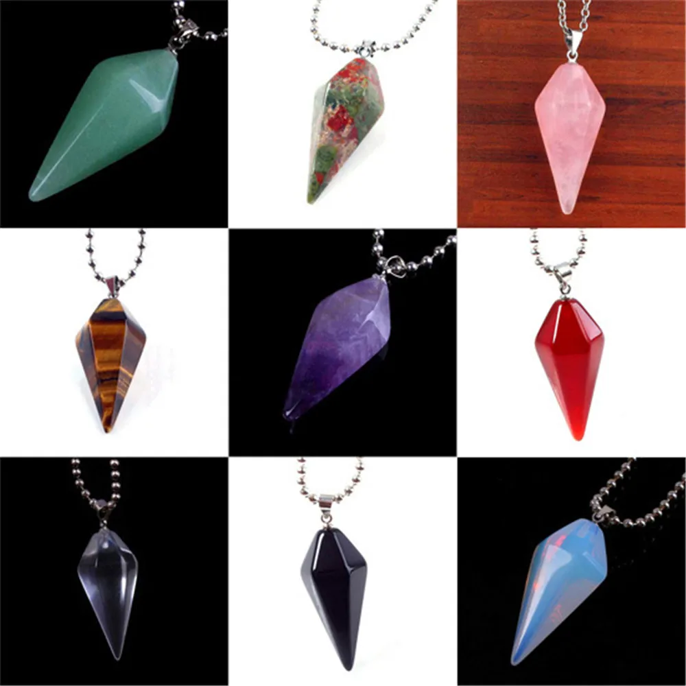 

Natural Green Aventurine Beads Stone Amethsyst Pyramid Pendulum Reiki Pendant Charms For Necklace Energy Healing Chakra Jewelry