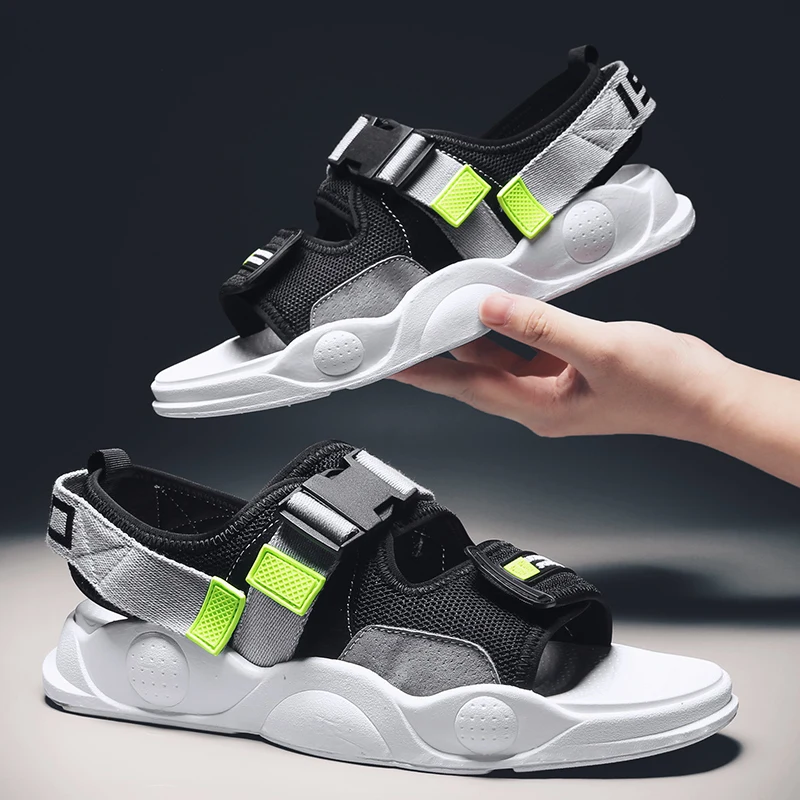

Ifrich Men Flats Sandals Gray Casual Beach Shoes Men Hiking Sandals Rubber Wearable sandals mens Ankle-Wrap Outdoor Men Sneaker