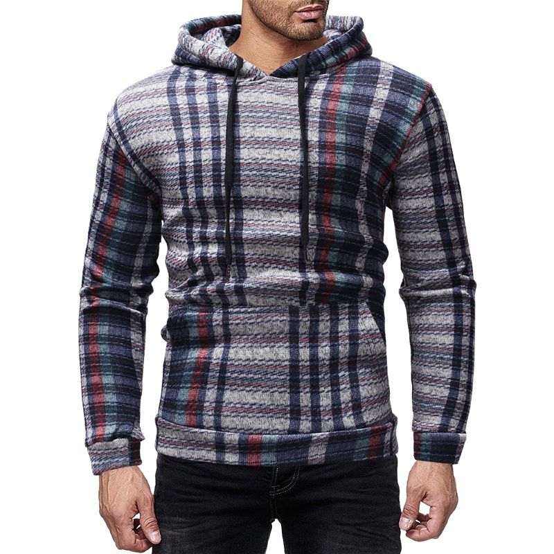 

Casual Loose Hooded Men's Sweatshirt Colorful Stripes and Plaid Long Sleeve Pullover Spring Autumn Male Streetwear M-2XL