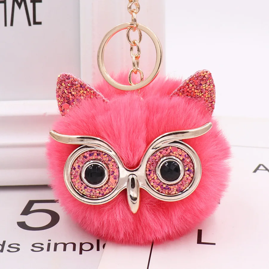 

Pompom Keychain Trendy Animal Shape Owl Keychain Lovely Pompom Rabbit Fur Ball Car Keyring Women Key Holder Bag Pendant Jewelry