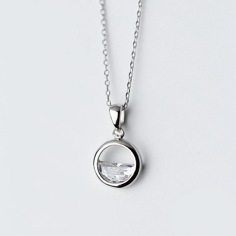 

Minimalist Unique Design Round Crystal Water Spring Pendant Necklace Real 925 Sterling Silver Fashion Jewelry For Women
