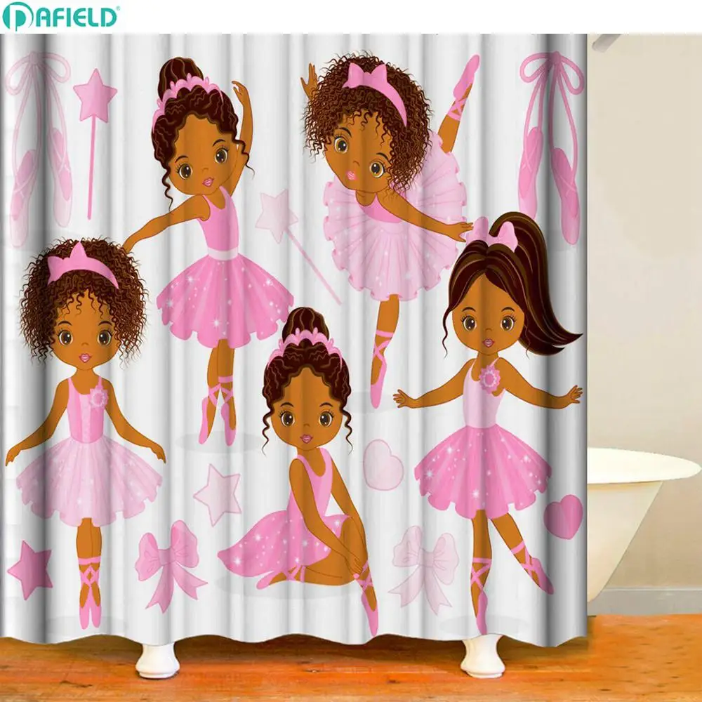 Dafield Pink Princess Shower Curtain Cute Girl with Ballerina Dancer