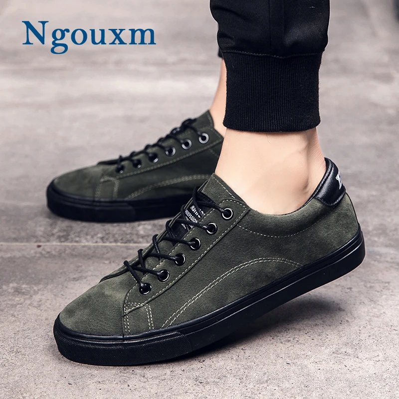 

Ngouxm 2019 New High Quality Men Suede Leather Sneakers Shoes Flat Lace up Breathable Green Shoes