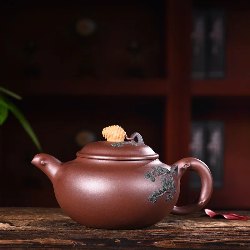 Фиолетовая глина yixing pot подлинные известные художники чистый ручной необработанный металлический пурпурный глина сосна горшок кунгфу