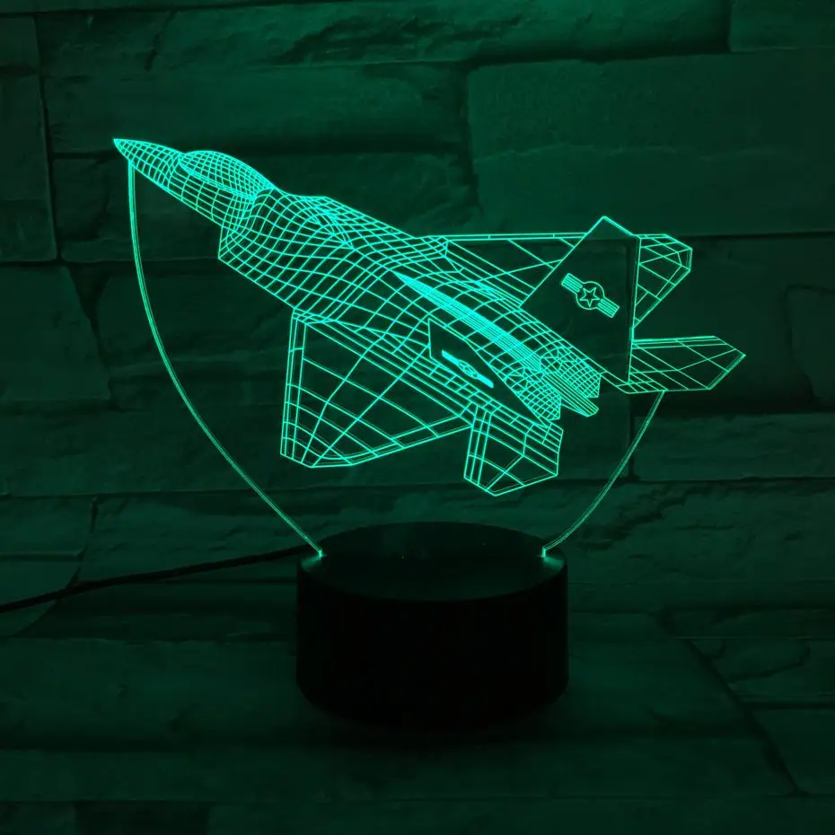 F-22 Raptor Warcraft Модель Usb светодиодный 3d-ночник Иллюзия Lampara истребитель gece lambas самолет настольная лампа прикроватная
