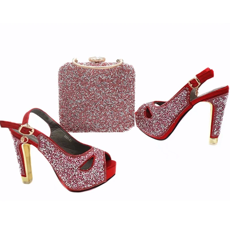 Italiano Mujeres Cielo Rhinestone A Decorado Zapatos verde Último Africano Bolsa Azul En Juego Color Con rojo Verde Conjunto fuchsia Y oro Bolsos ZzwqxBAET