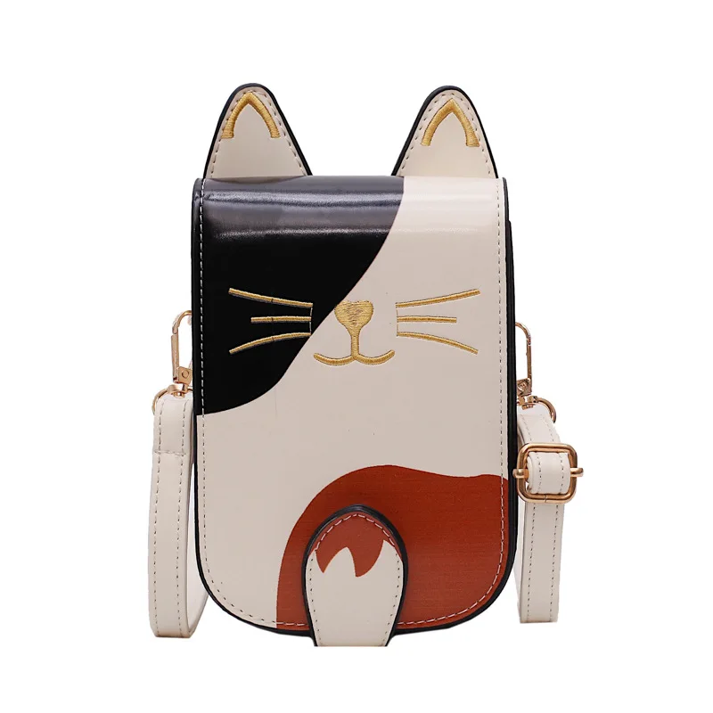 1 Fashion women Cute Cat Handbag Vintage Shoulder Bags Messenger Bags PU Leather Mini Handbags Cartoon Purse bag - Цвет: 1