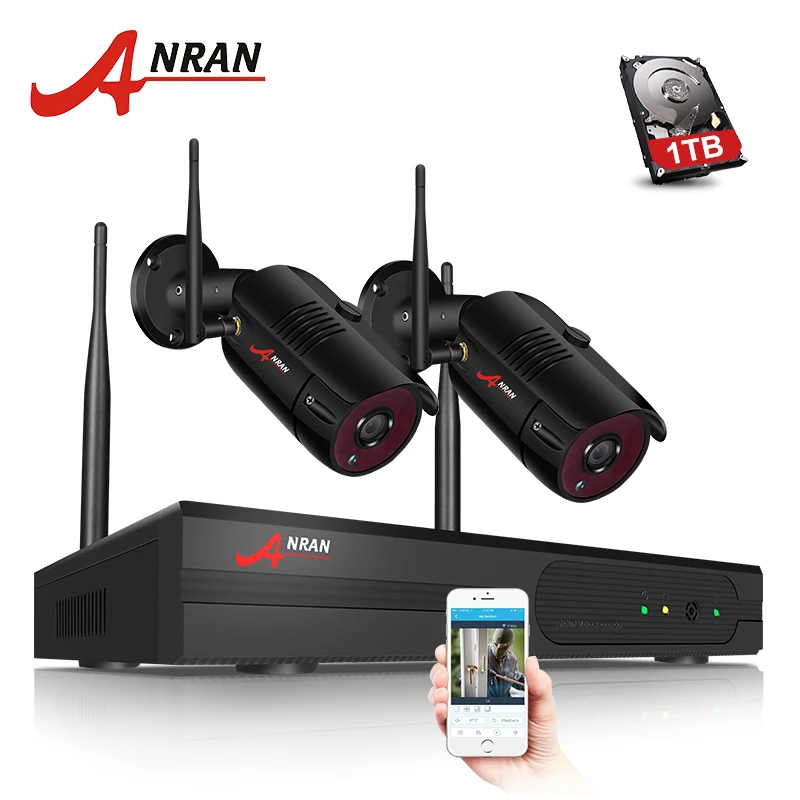 ANRAN 4CH wifi Беспроводная камера IP камера безопасности комплект 1080P HD 2 шт CCTV камера система наружная Водонепроницаемая домашняя система безопасности