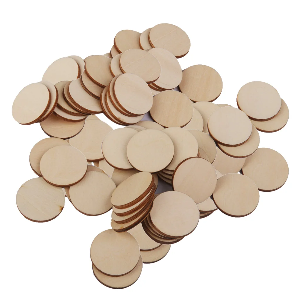 Bag of 100 Unfinished Round Wood Discs Cutout Circles Wooden Embellishments for Creating Jewelry Painted Art Craft Projects
