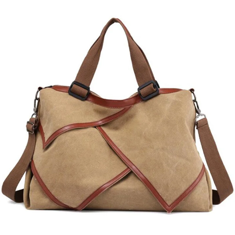 JHD-многофункциональная Лоскутная Холщовая Сумка большой емкости дамская сумка на плечо простой стиль дорожная сумка - Цвет: Light brown