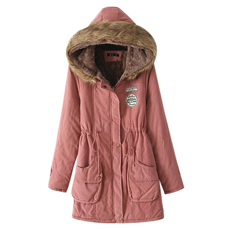 SHUJIN зимняя куртка для женщин теплый меховой воротник тонкий верхняя одежда на молнии Парка женская зимняя одежда длинная пальто - Цвет: Розовый