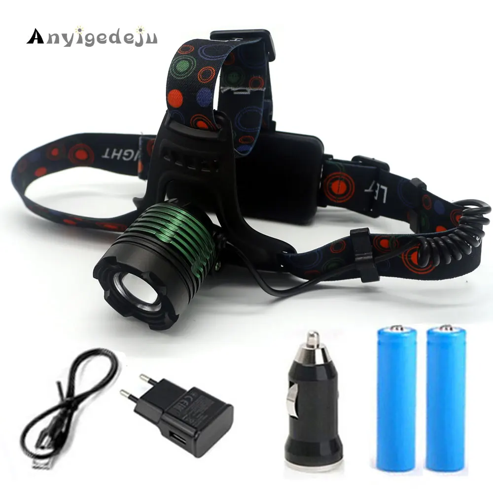 

ANYIGEDEJU 2000LM XML T6 LED Headlight Zoomable Adjust Focus Flash Headlamp Bicycle Hiking Head Torch Lantern Use 18650 Battery