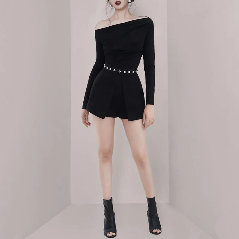 INDRESSME новинка 2019 женский сексуальный черный комплект из 2 предметов пуловер с