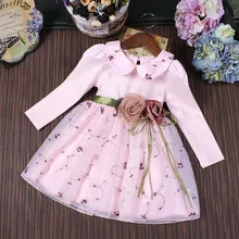 Fille Partie Robe De Mariage D’anniversaire Filles Robes robe de Bal Princesse Deux Fleurs Broderie Peter Pan Col Vêtements enfants 3-9 T
