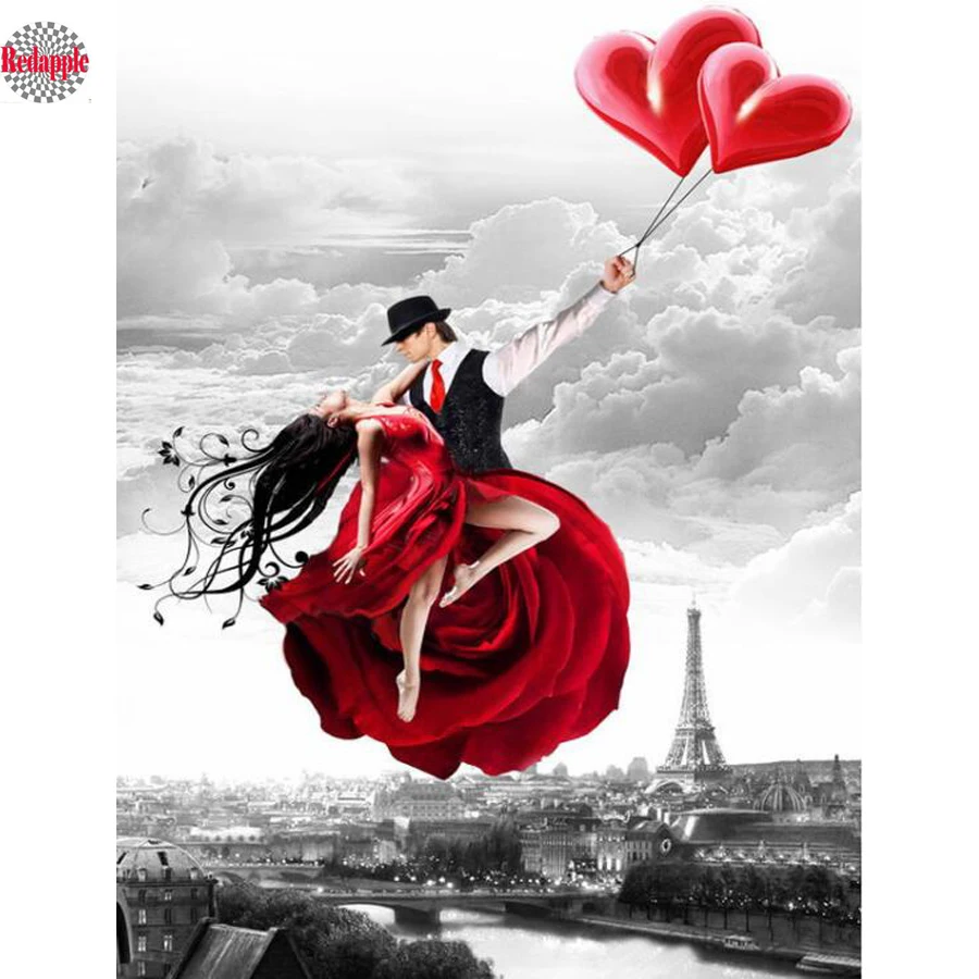 

Romantic couple diamond embroidery stitch cross Paris city landscape diamond mosaic painting black white art wedding decoration