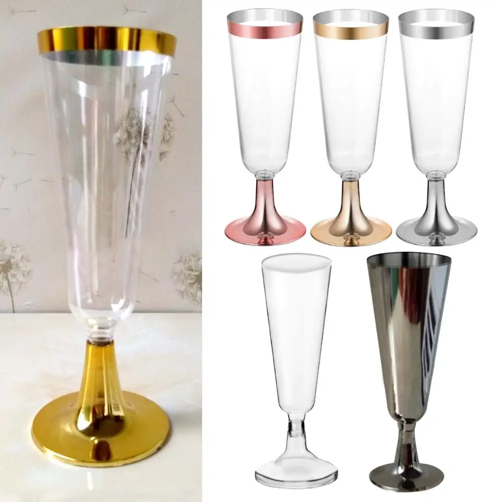 

12Pcs/Lot Disposable Gold Rimmed Champagne Flutes Clear Hard Cup