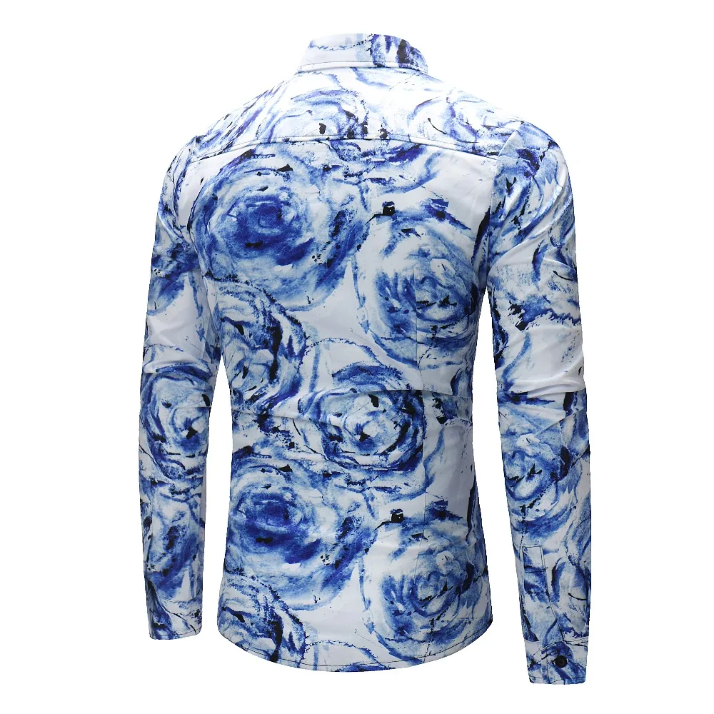 Men Flower Shirts Long Sleeve Shirts Slim Fit Men 3D Printed Shirts Spring Autumn Casual Hawaiian Shirts for Mens Clothing