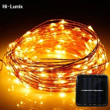 Hi-Lumix, 20 м, 200 светодиодов, медный провод, Солнечный светодиодный светильник, водонепроницаемый, провод, веревочный светильник, открытый пейзаж, патио, сад, кемпинг, вечерние