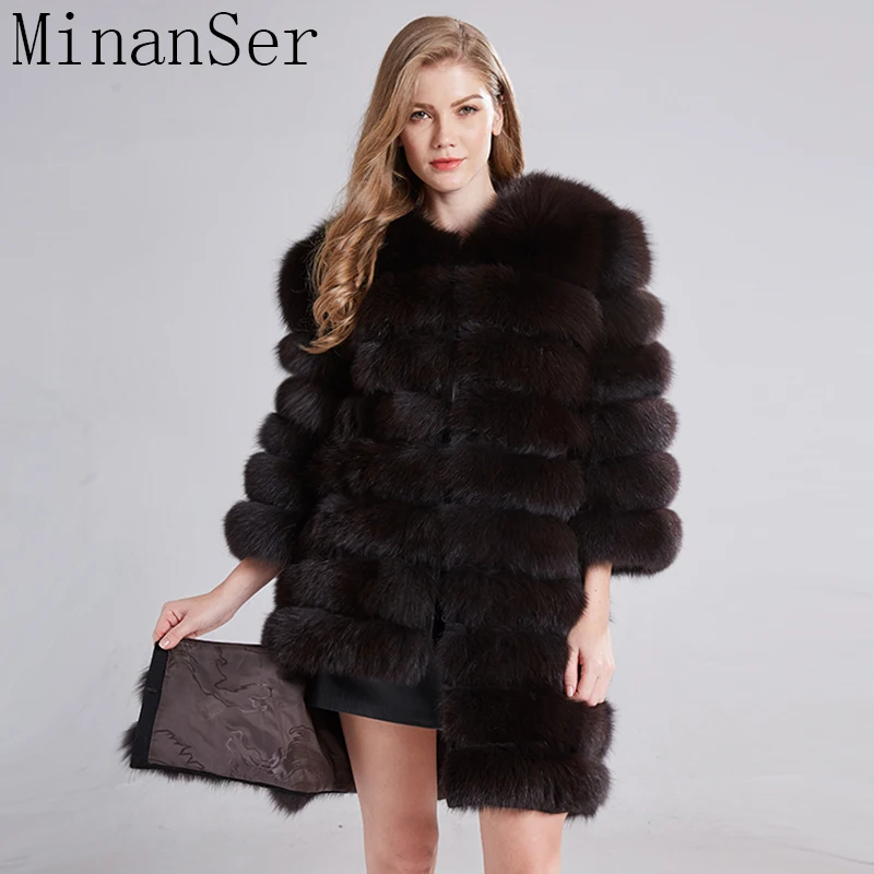 MINANSER пальто из натурального Лисьего меха жилеты зимняя теплая длинная куртка