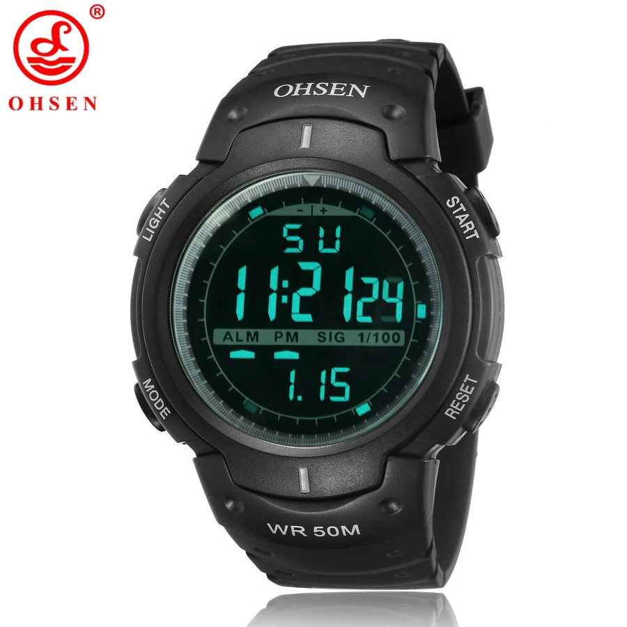 

OHSEN Military Watch Men Sports LED Digital Watches Fashion Black Silicone Waterproof Chronograph Alarm Watch For Men Clock 1613