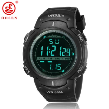 

OHSEN Military Watch Men Sports LED Digital Watches Fashion Black Silicone Waterproof Chronograph Alarm Watch For Men Clock 1613