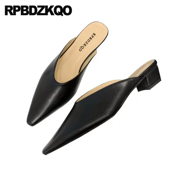 

ladies high heels 2019 pumps classic low summer shoes pointed toe quality size 4 34 block black mules slipper genuine leather