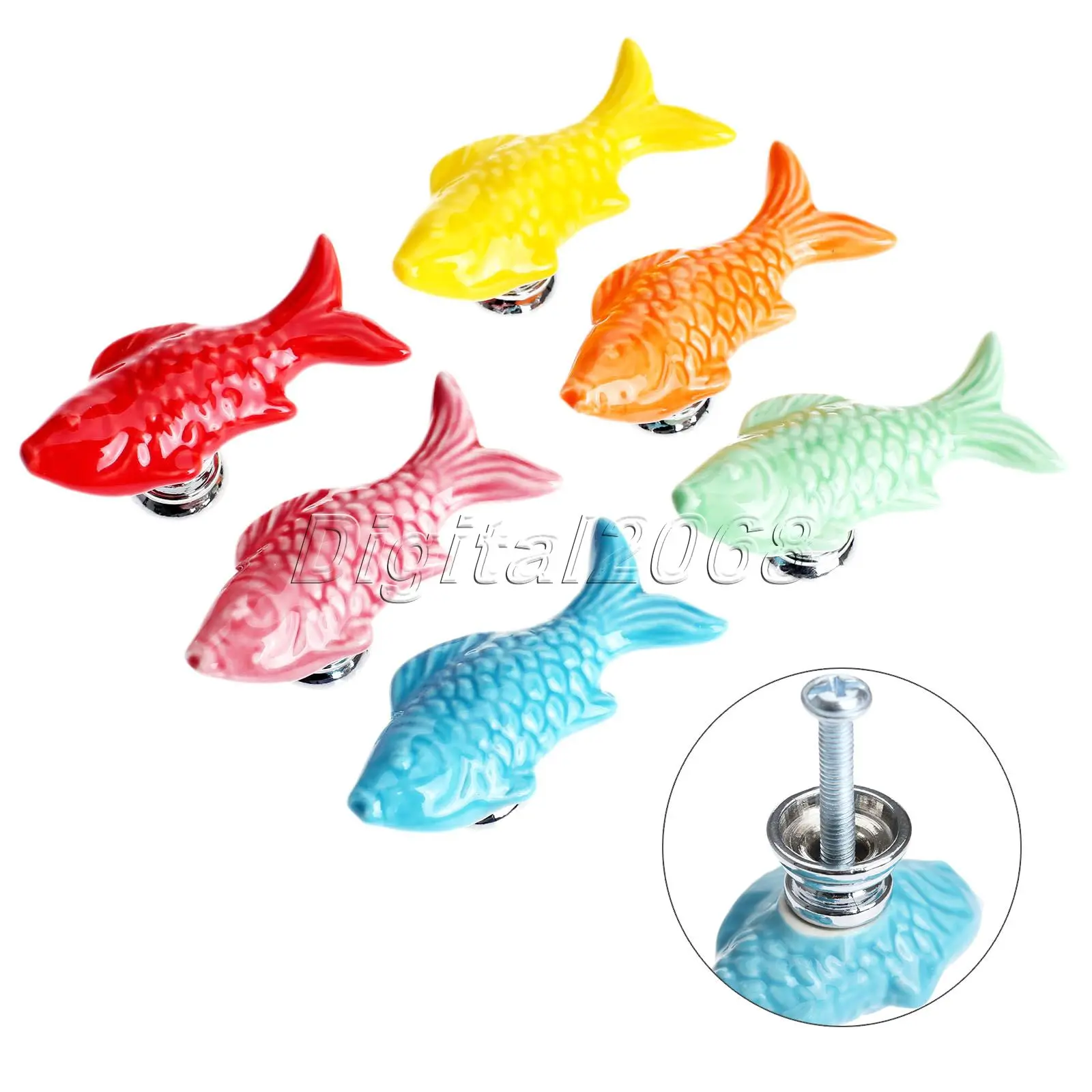 

New Retro Fish Furniture Pull Handle Door Handles Wardrobe Cupboard Closet Drawer Handle Pull Ceramic Kitchen Cabinet Knob