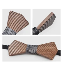 Мода для взрослых полосатый галстук-бабочка Для мужчин и Для женщин Свадебная вечеринка ручной работы черный из орехового дерева галстук-бабочка в стиле кэжуал и даже свадьбы