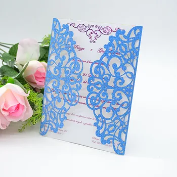 

Hot sale Tiffany blue glitter MR049 laser cut lace invitations card for wedding
