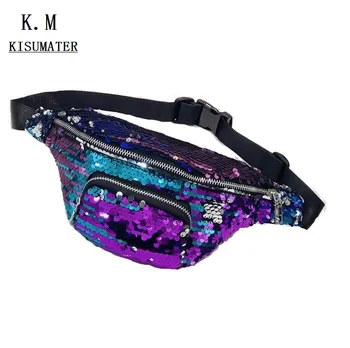 

new fashion women fanny pack waist bag Sequins bags for girls casual waist pack leather Travel belet bag Free Shipping