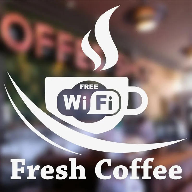 Бесплатная Wifi чашка Кофейня виниловая оконная Наклейка кафе бар магазин знак