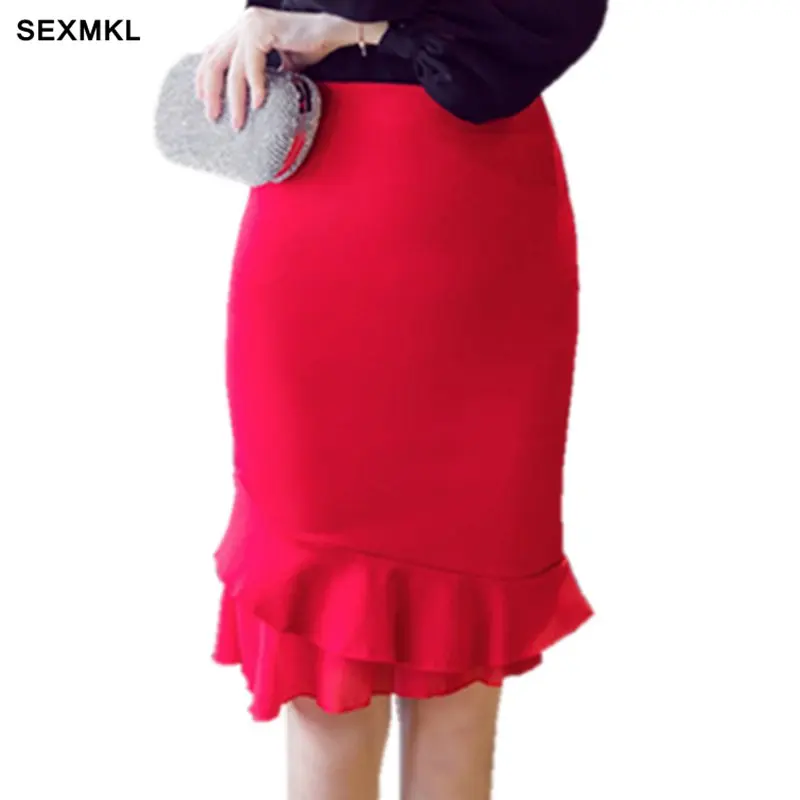 

SEXMKL Plus Size Red Skirts Womens Summer 2019 Autumn High Waist Skirt Sexy Saias Feminina Office Ladies Pencil Black Skirt XXXL