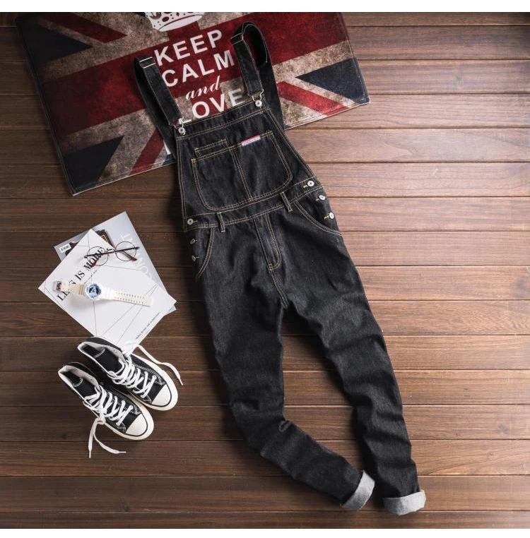 Sokotoo для мужчин Тонкий Патч карман джинсовый комбинезон повседневное черный подтяжки для женщин джинсы