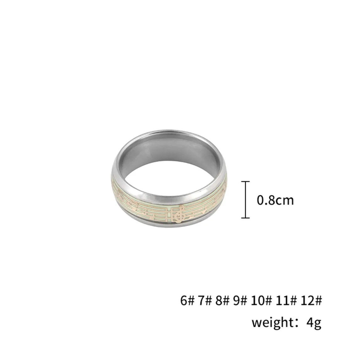 Titanium Stainless Steel Ring Men Jewelry Silver Color Glow In The Dark Music Note Ring Shellhard Trendy Punk Ring bague homme