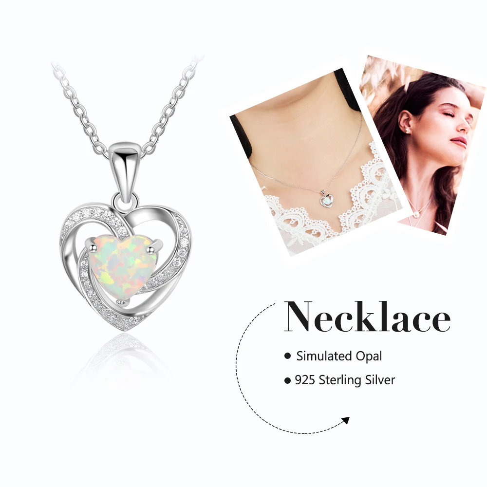 2017 New Romantic Woman 925 Sterling Silver&Opal Necklace&Pendants Heart Design Best Women Jewelry Gift JewelOra NE101927