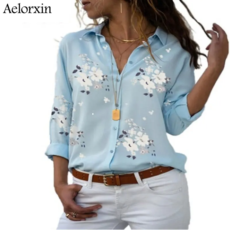 blouses woman 2019 Casual lapel blouse printing womens tops and blouses chiffon S~5XLBig code women blouses