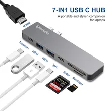 OneAudio USB C концентратор Thunderbolt 3 type C адаптер USB-C с 4 K HDMI PD 2 USB 3,0 Micro SD TF кардридер для Macbook Pro 13 15