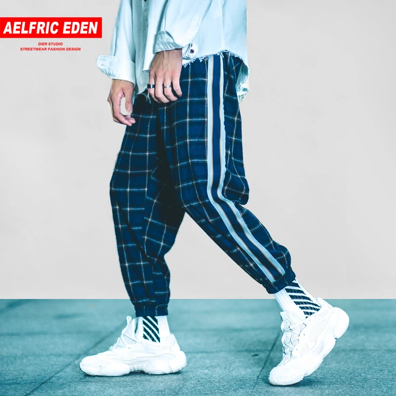 

Aelfric Eden Hip Hop Plaid Stripe Patchwork Harem Pants Casual Trousers Men 2018 Autumn Jogger Male Sweatpants Streetwear B042