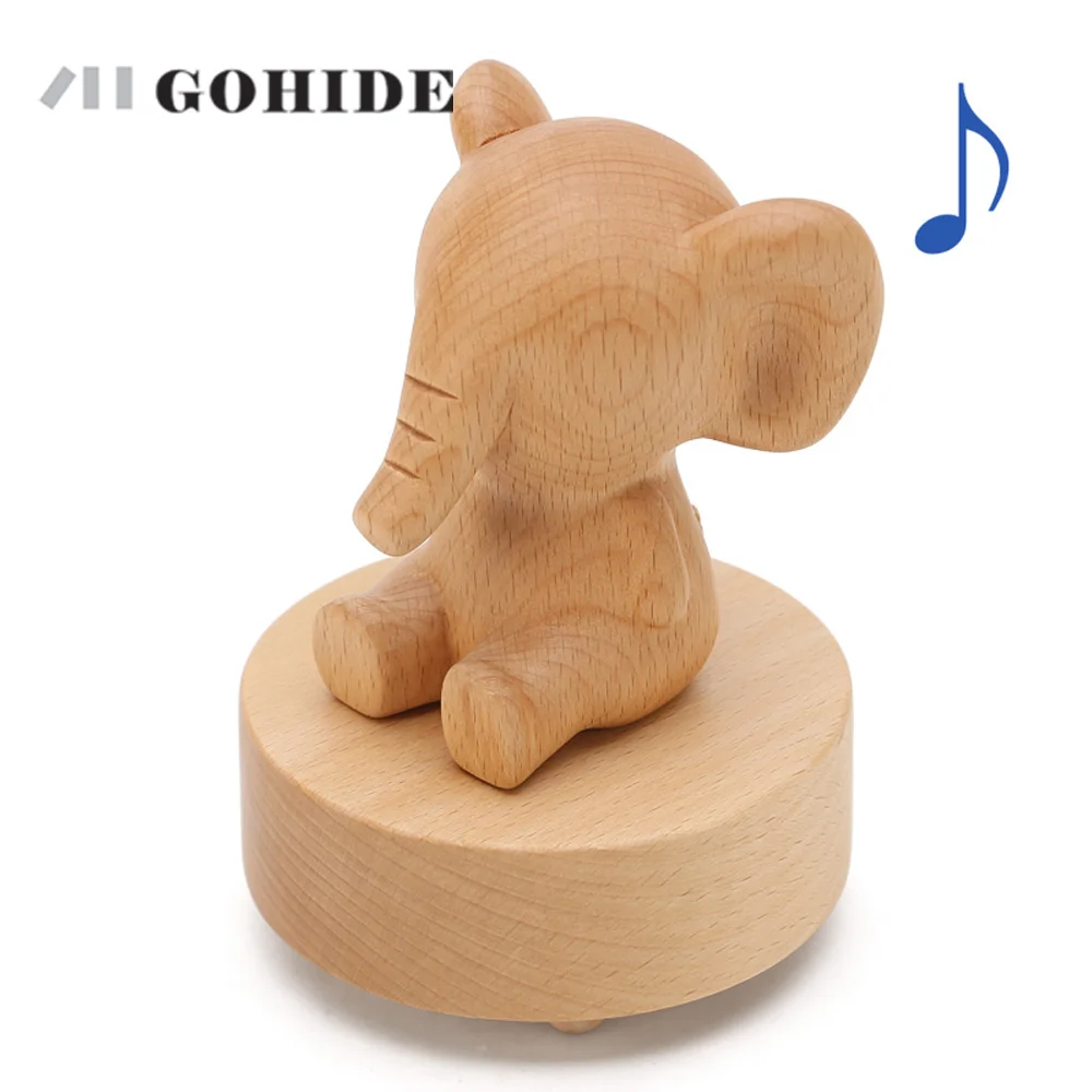 

JUH 1pc Animal Type Rotating Musical Boxes Wooden Music Box Wood Crafts Retro Birthday Gift Vintage Home Decoration Accessories
